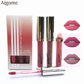 

AIGOMC brand Lip gloss Kit 3pcs/set Liquid Lipstick Hot Sexy Colors Lip Paint Matte Lipstick Waterproof Long Lasting Lip