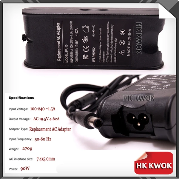 Goede Gratis Verzending! 19.5 V 4.62A + EU Plug Voor dell inspiron PA 10 1545 N4010 n4030 n4050 D610 D620 D630 1420 D800 E6400 pa 1900 02D