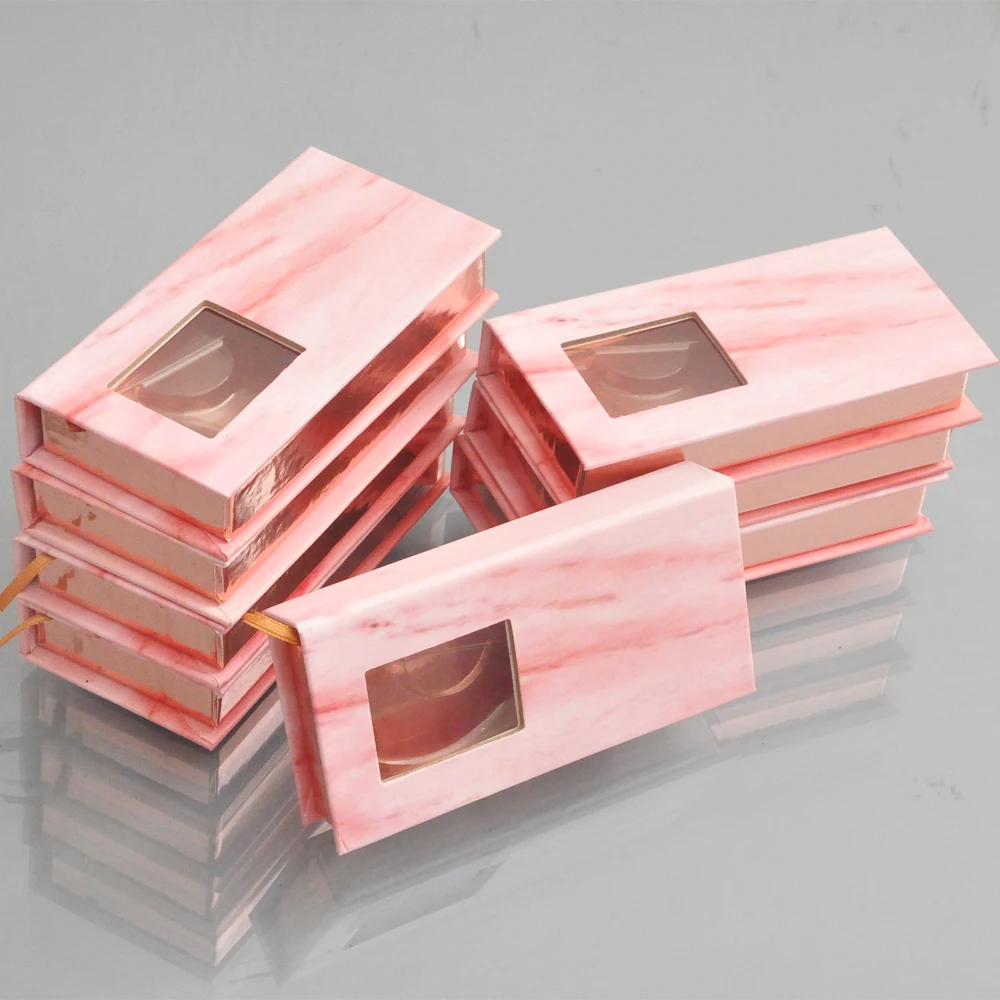 

100pcs false eyelash packaging box lash boxes customize your logo fake 3d mink lashes full strip pink marble magnetic case empty