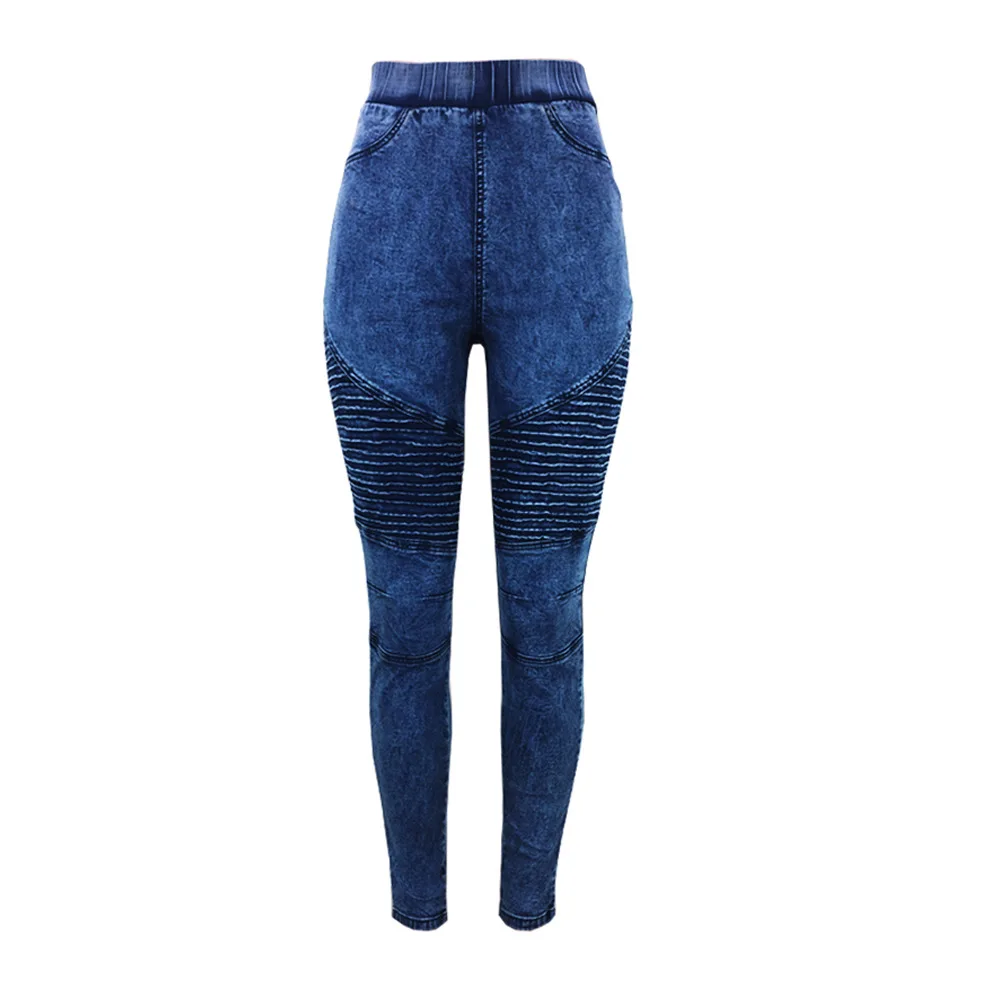 TCJULY высокие уличные гофрированные женские джинсы брюки обтягивающие пуш-ап ковбойские женские большого размера узкие Стрейчевые повседневные джинсовые узкие брюки - Цвет: Dark Blue