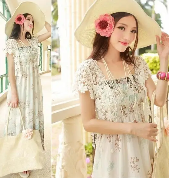 Summer New Bohemian Women Chiffon Floral Dress Off The Shoulder Long Beach AMY | Женская одежда