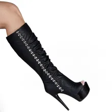 Женская обувь высотой 15 см; высокие сапоги; стильные молнии; украшения с открытым носком; сапоги на высоком каблуке