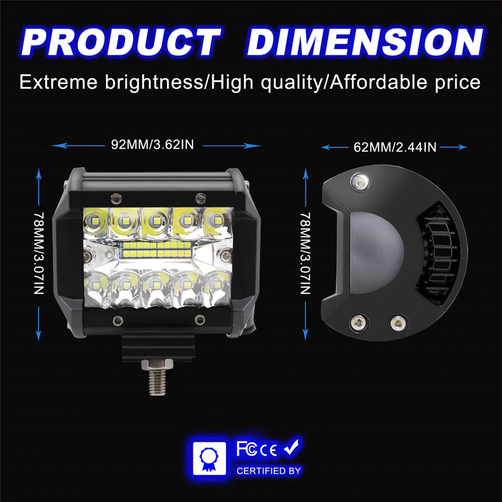 2 шт. 4 дюйма 60 Вт светодиодный свет бар стручки заподлицо Combo дальнего света 12 В