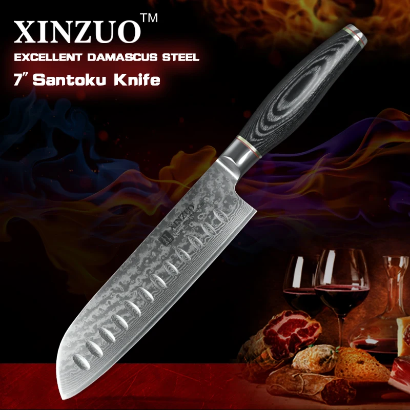 XINZUO " нож Santoku японский VG10 Дамасская сталь кухонные ножи из нержавеющей стали японский стиль нож шеф-повара с деревянной ручкой