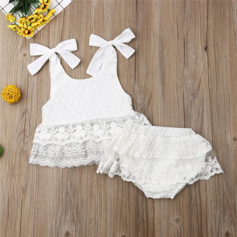 

Infant Baby Girls Clothes Lace Floral Sets Sleeveless Strap Lace-up Vest Dress Ruffle Tulle Tutu Shorts 2Pcs for Baby Girl 0-24M