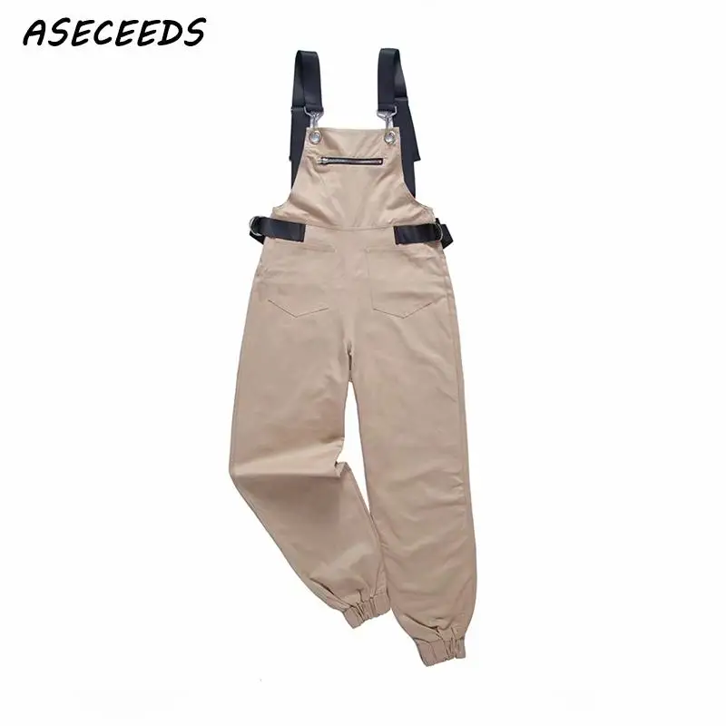 

Cargo rompers womens jumpsuit playsuit zipper pocket vintage casual khaki black jumpsuits for women 2018 streetwear
