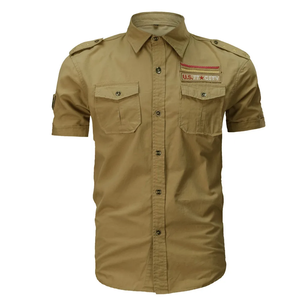 

JAYCOSIN Men's Shirts New Fashion Casual slim Military Style Dress Shirt Cotton Short Sleeve slim Loose Tops blouses camisa 411