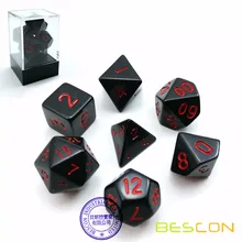 Bescon многогранные кости набор непрозрачные черный с красным, черный ролевые игры в кости Набор из 7 d4 d6 d8 d10 d12 d20 d% коробка в форме лего-блока пакет