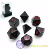 Bescon Polyhedral Dice Set Opaque Black with Red Numbers, Black RPG Dice Set of 7 d4 d6 d8 d10 d12 d20 d% Brick Box Pack 1
