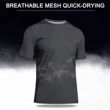 Популярные мужские фитнес-футболки, тонкие сетчатые дышащие быстросохнущие беговые топы для летних прогулок HV99