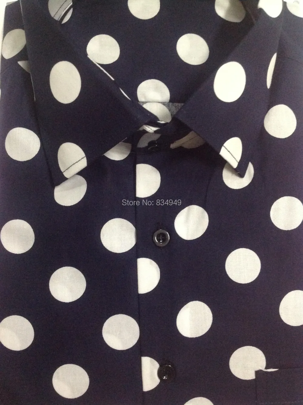 Men/'s 100/% Cotton Polka Dot Design Dress Shirt Black//White White//Navy Size 15~20