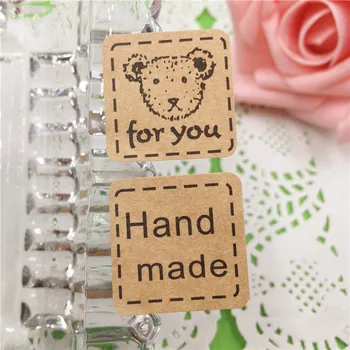 

Wholesale Square Stickers Handmade For You Kraft Paper Little Bear Pattern Retro Lovely Toy Sealing Sticker 2.5x2.5cm 100Pcs/Lot