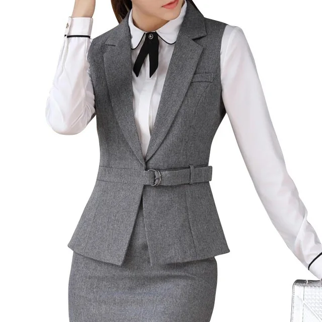 

Spring summer women vest skirt suits work wear set business formal slim vest and skirt office ladies plus size uniforms