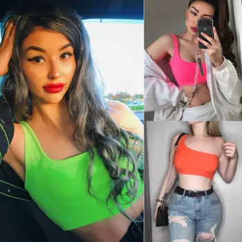 

Women's One Shoulder Bandage Strappy Short Vest Tee Bralet Sexy Crop Top