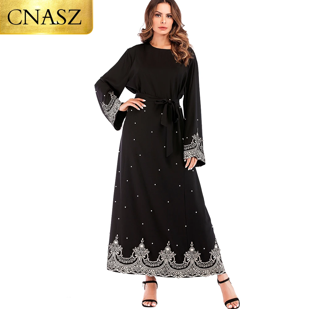 

Ladies Abaya Muslim Evening Dresses From Dubai Long Sleeve Maxi Beaded Dress