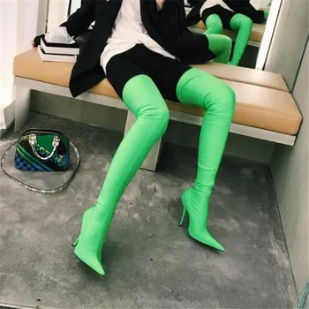 

Sexy New Spring Stretch Fabric Over The Knee Thigh High Boots High Heels Stockings Women Boots Shoes Woman Femininas Botas Mujer