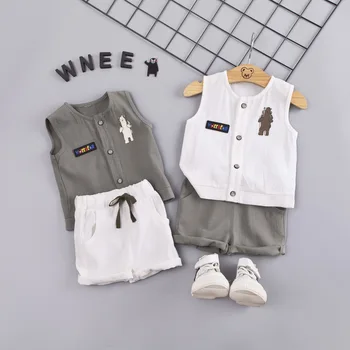 

Cotton Linen Summer Toddler Boys Clothes Sets Sleeveless Baby Shirt + Shorts Breathable Children Clothing