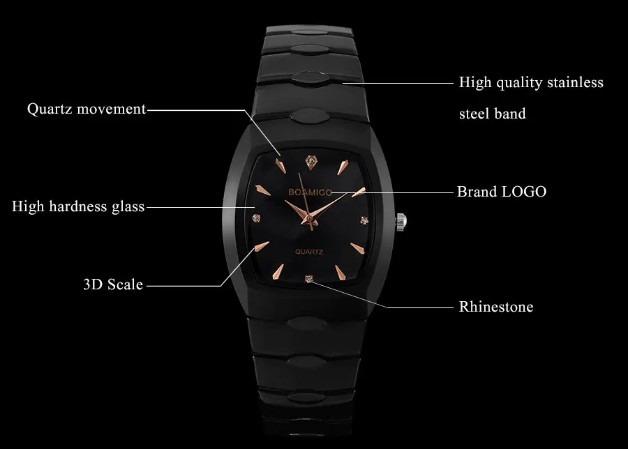 BOAMIGO Brand Men Quartz Watches Steel Business Watch Black Gold Analog Wristwatches Mens Bracelet Clasp Shock Resistant Clock (2)