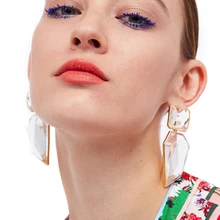 

9 colors ZA Women Trendy Geometric Acrylic Statement Drop Earrings OL Style Transparent resin earrings with golden edges brincos