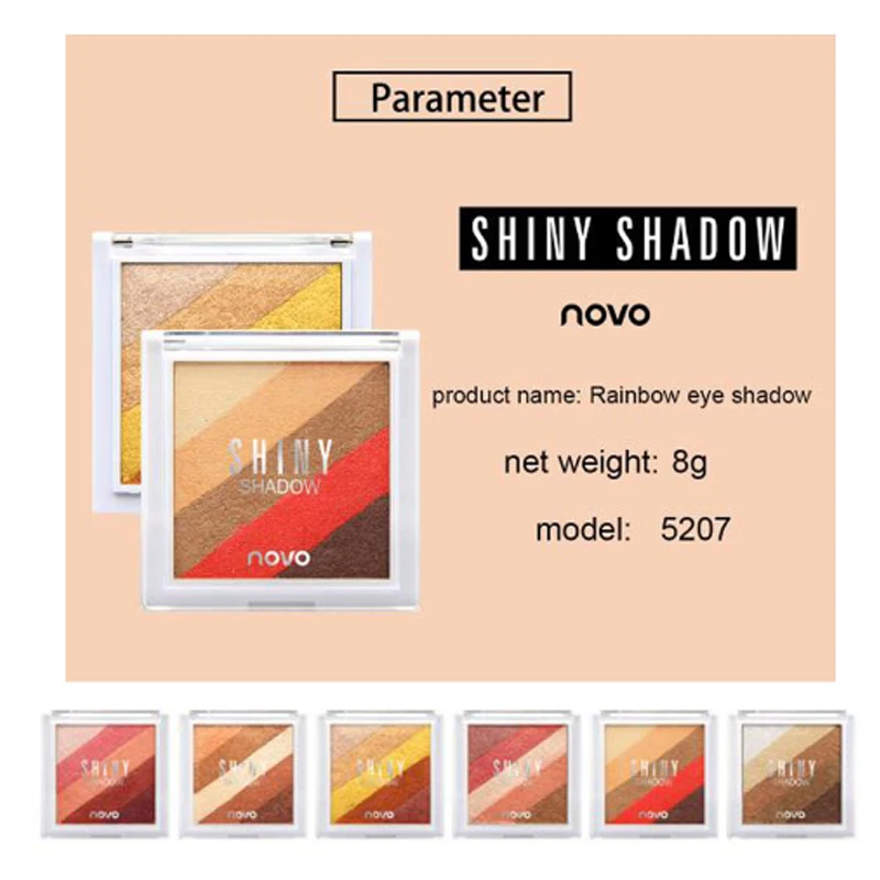 NOVO брендовая Радужная палитра теней для век, 5 цветов, водонепроницаемые матовые тени для век, Красивая корейская косметика, модный макияж для глаз
