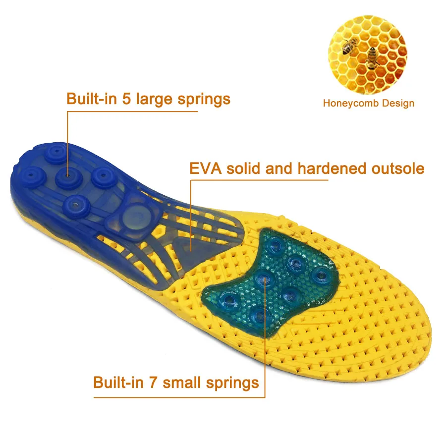 Unisex Insoles For Shoes Super Shock Absorbant Spring Sports Insole Foot Pain Relieve Shoe Insole For Men and Women Shoe Pad