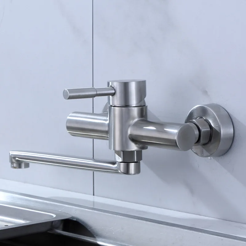 Balcony Kitchen Sink Faucet USES Stainless Steel Into The Wall To Install Hot and Cold Mix 360 Degree Swing Rotation Down SUS304