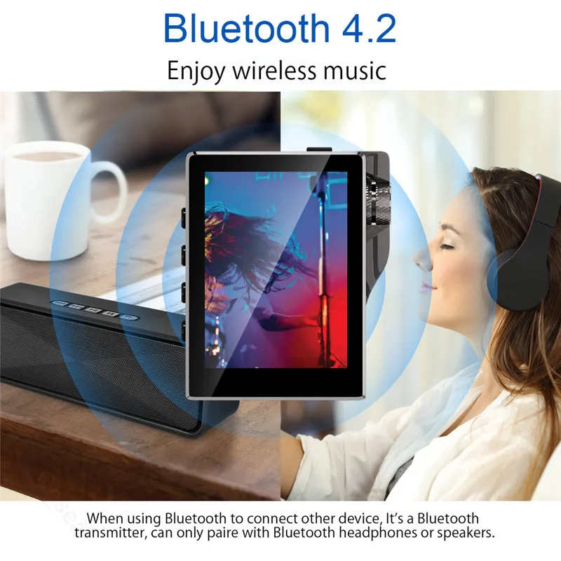 Comprar Reproductor MP3 con Bluetooth 16GB Radio FM reproductor de música HiFi Audio Digital sin pérdidas de alta resolución con grabación de vídeo E Book de 8GB