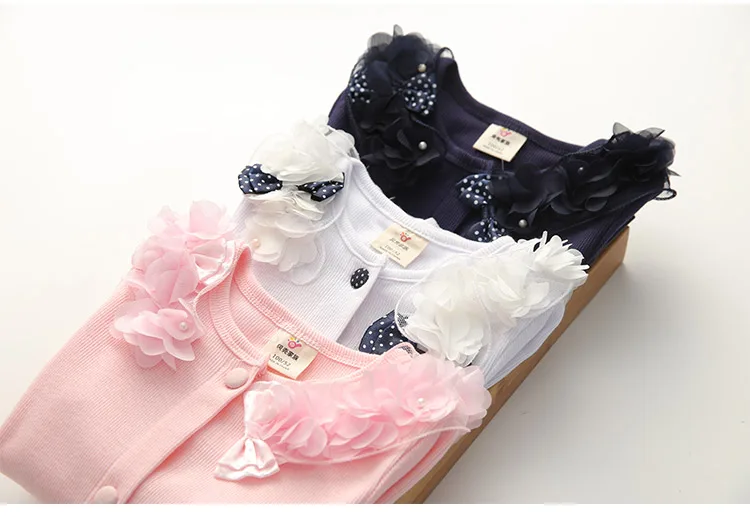 2018 Spring and Autumn Bow Decoration Baby Child Girl Lace Patchwork Pure White and Blue Long-Sleeve Cardigan Top Outerwear (17)