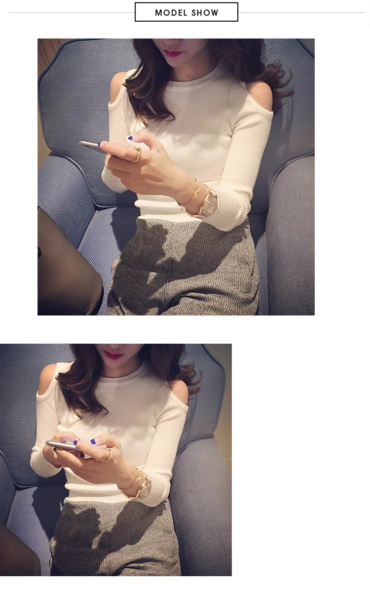 MingJieBiHuo, Новое поступление, модная Осенняя Корейская Базовая футболка, Повседневная рубашка с круглым вырезом, женская сексуальная Однотонная футболка с открытыми плечами