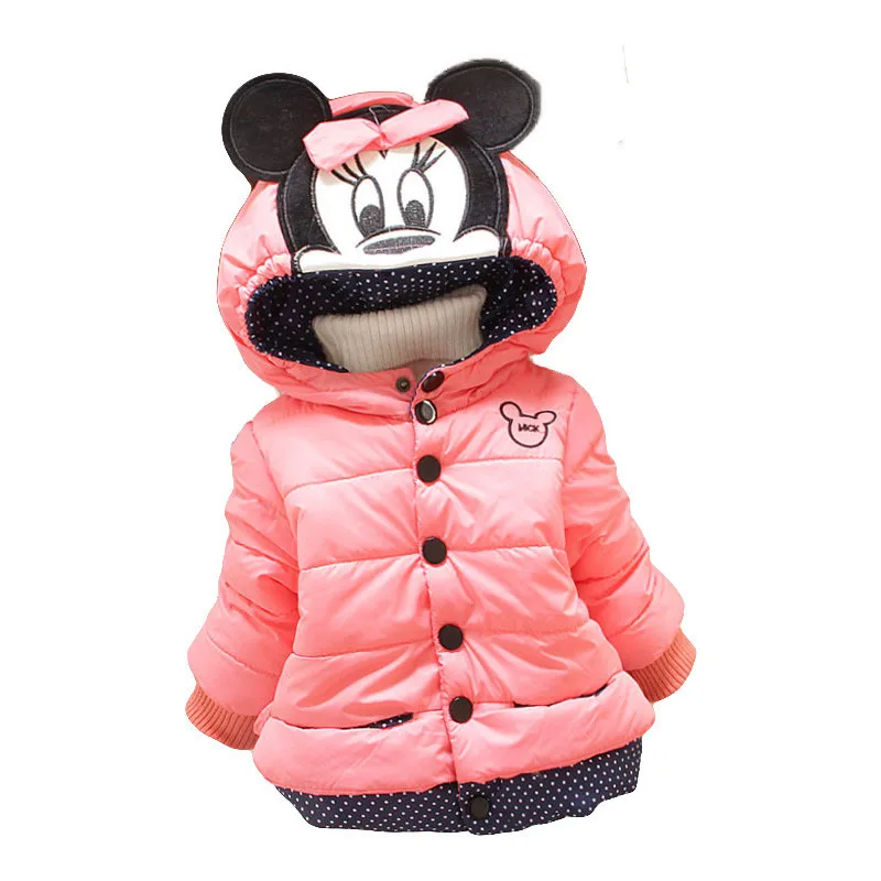 Новинка, куртка с капюшоном для маленьких мальчиков и девочек с изображением Минни Маус зимняя детская ветровка для мальчиков, утепленная бархатная верхняя одежда, одежда для детей возрастом от 2 до 4 лет - Цвет: Розовый