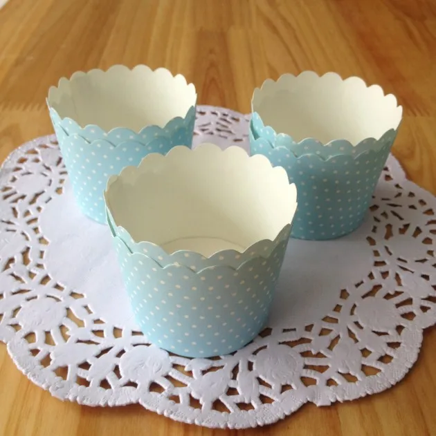 

Free Shipping high quality small blue muffin cup, baking tools polka dot paper cups cupcake case liners tray for party birthday