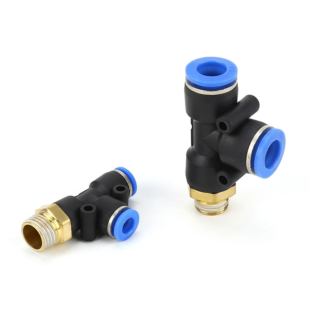 

Pneumatic Connector 1/4" 1/8" 3/8" 1/2"BSPT Male Thread 3 Way Pipe Coupler 10mm 8mm 6mm 12mm Hose Tube T Shape Tee Air Fitting