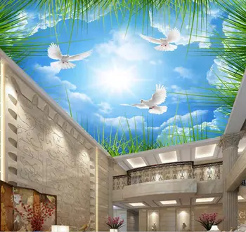 

Vinyl ceiling Clouds grass Dove creative 3d ceiling wallpaper murals ceiling non-woven murals Ceiling roll