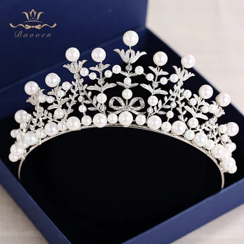 

Bavoen Top Quality Brides Fresh Water Pearls Tiara Headpieces Wedding Luxury Zircon Crystal Hairbands Hair Jewelry Birthday Gift