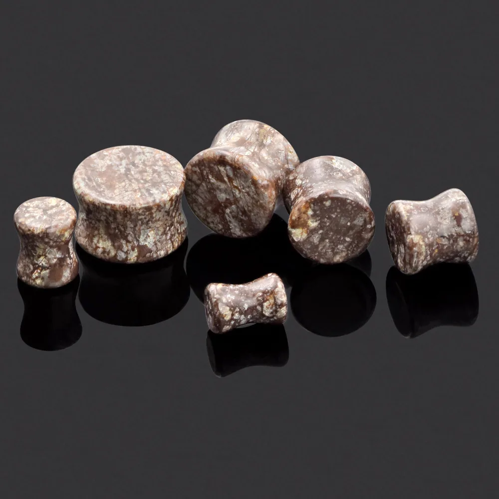 Pair Bamboo leaves Stone Piercing Gauges Organic Ear Plugs Flesh plugs