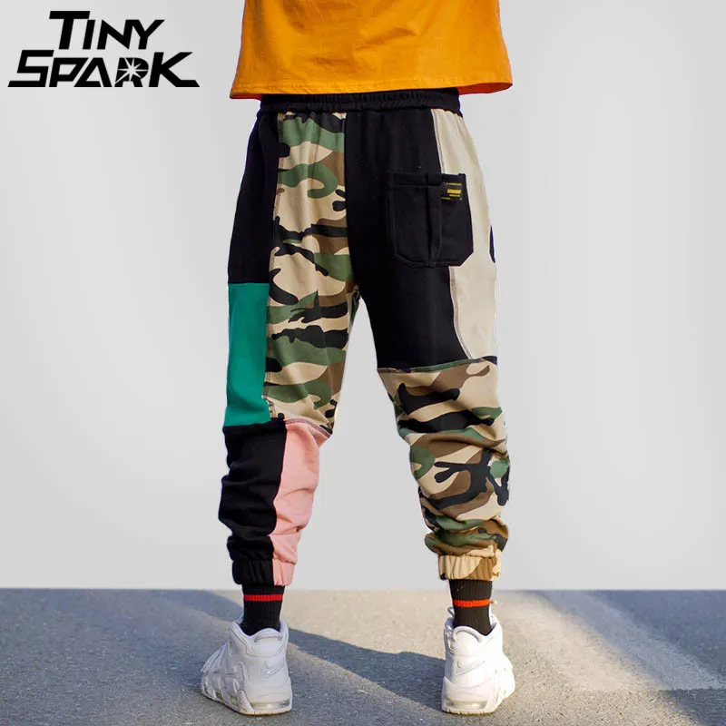 اللون كتلة خليط التمويه بانت الورك الورك الشارع الشهير المتناثرة عداء ببطء Sweatpant القطن الشتاء سروال رياضي المسار السراويل 2018