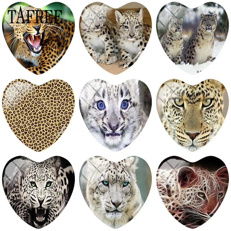 

TAFREE DIY 25mm Leopard Pattern Heart Shape Photo Glass Cabochons & Glass Dome Cover Pendant Cameo Settings