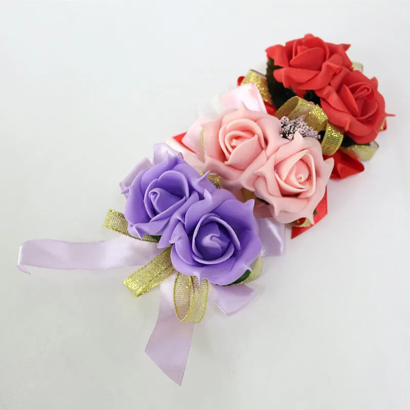  Flone Artificial Rose Flower Wedding Wrist Flower Hot Pink Bridesmaid Silk Corsage Hand Flowers Wedding Party Decor Floral (15)