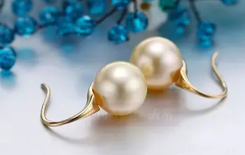 

free shipping charming10-11mm south sea round white pearl earring 18k