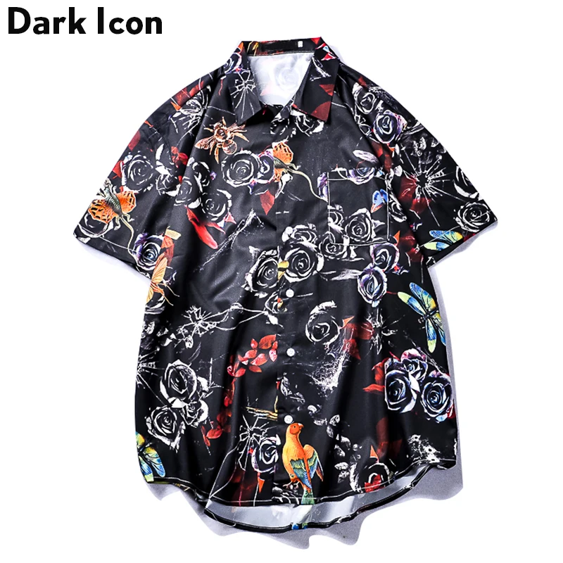 

Dark Icon Tropical Hawaii Shirts Men Summer Retro Hip Hop Shirts Short Sleeved Men's Shirt Male Top
