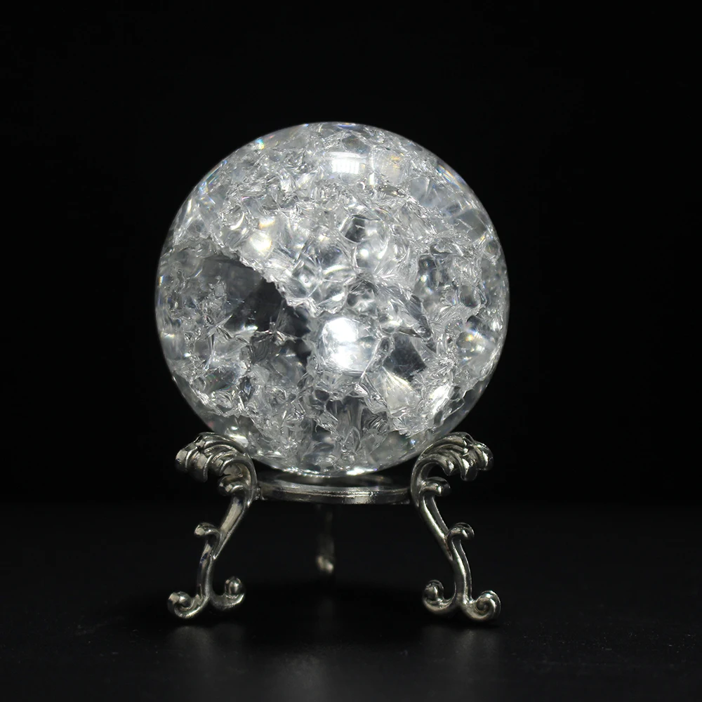 60/80MM Cracked Ice Crystal Decorative Ball With Base Glass Ball Crafts Home Decoration