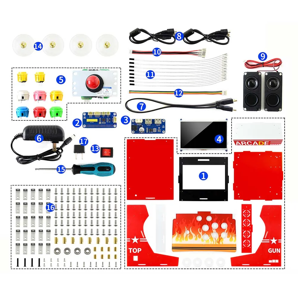 Arcade 101 1P Accessory Pack Arcade Machine Building Kit Based on Raspberry Pi 10 1inch IPS 2