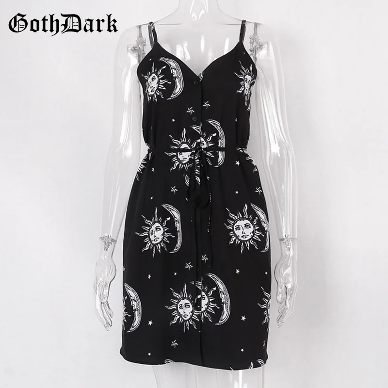 Женское платье на пуговицах Goth Dark винтажное черное с принтом элегантное