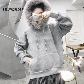 

Autumn long-sleeved pullover 2018 Winter Solid new women letter print Fur collar hoodie