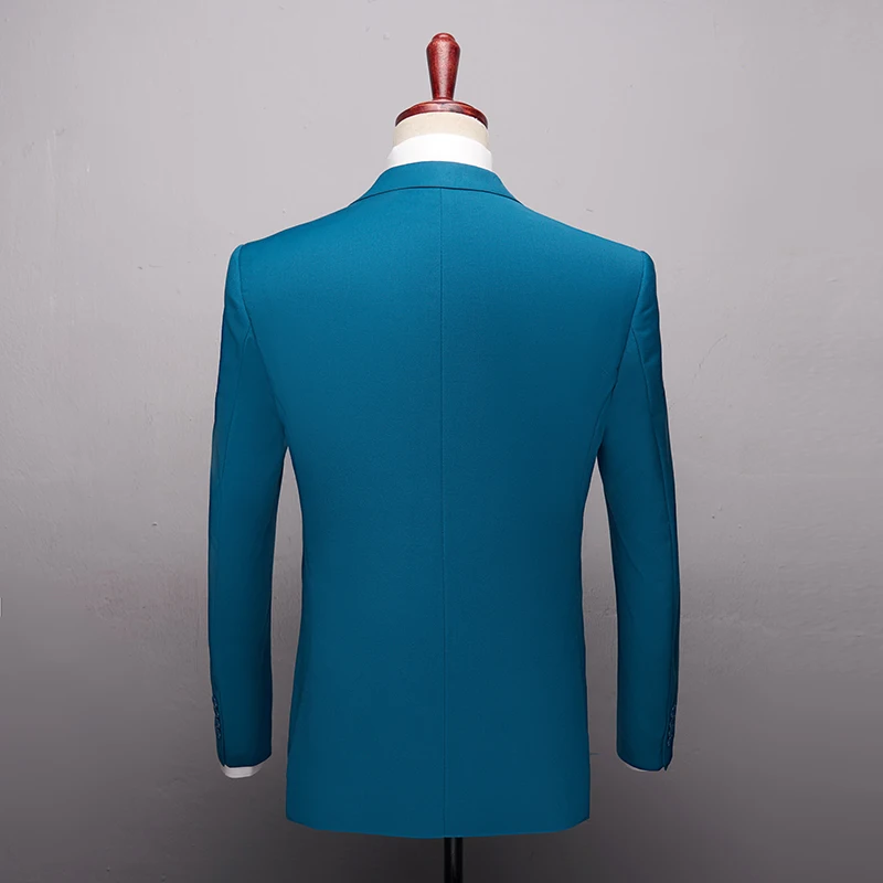 2019 New Blue Fashion Suits High quality Men's Solid suits Formal 3 Pieces Wedding Groom Tuxedos Prom Slim fit Suits