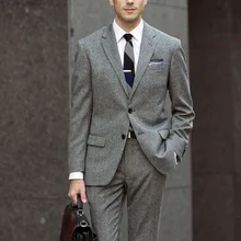 Сшитый на заказ осенне-зимний серый Твид мужской деловой костюм из 2 предметов облегающие смокинги для жениха Мужские свадебные костюмы(куртка+ брюки) terno