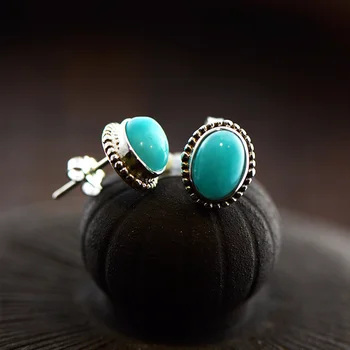 

925 Silver Designer Natural Stone Amazonite Vintage Punk Studs Earrings For Women Best Gifts Personalized Jewelry