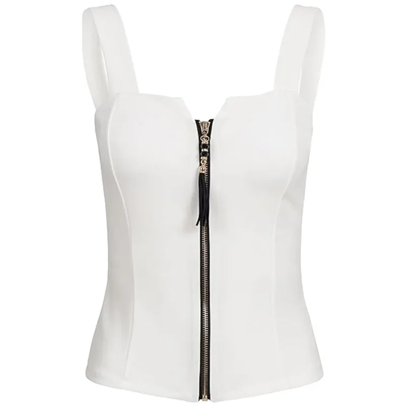 Top Fashion Sexy Small V Zip Black Vest Bow Beauty Back Nice Crop Top Women Ladies XL 2Xl Slim Thin Waist Shirt W1 Tops