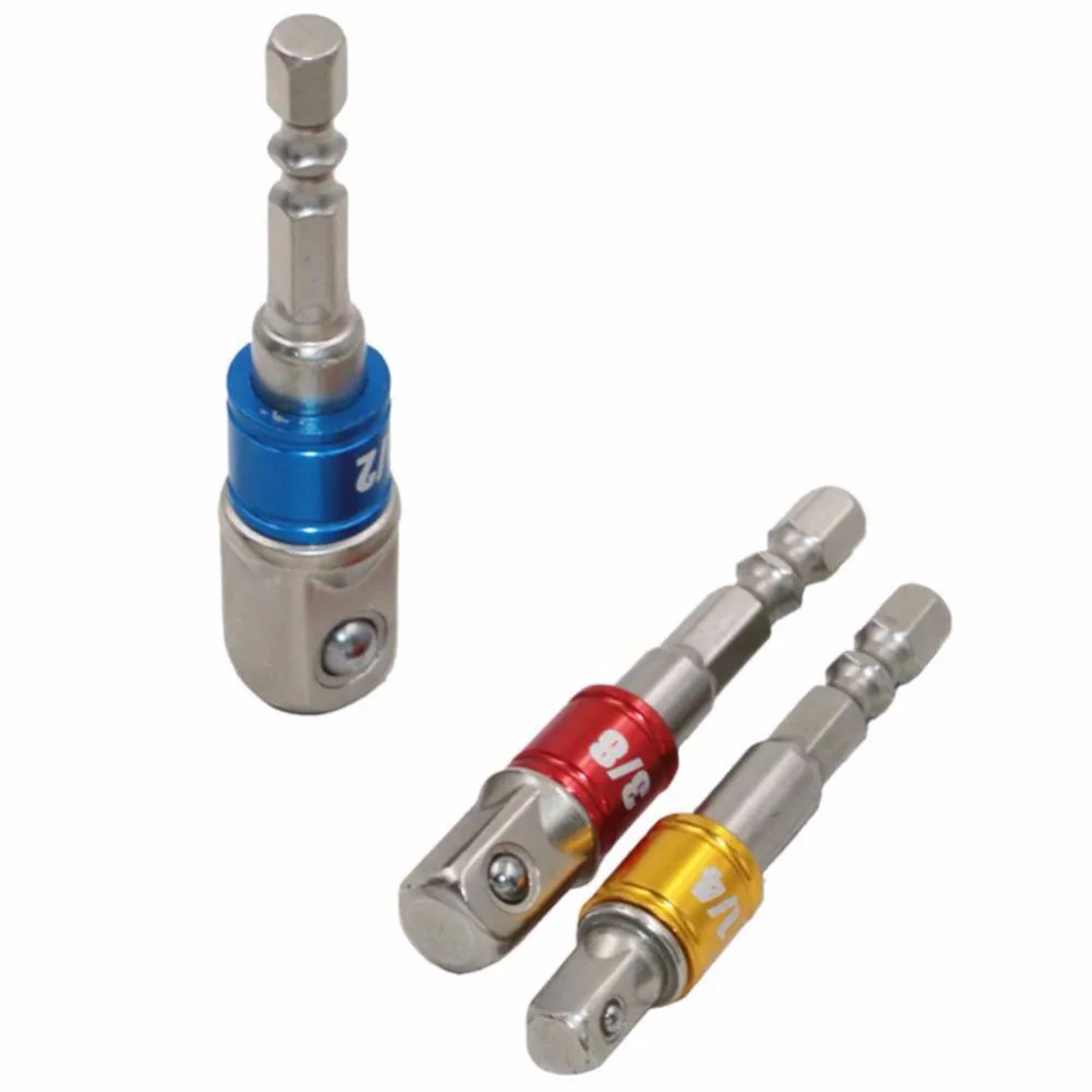 

3Pcs/set Socket Adapter Drill Bits Hex Shank Set 1/4" 3/8" 1/2" Impact Driver Tool With Steel Ball tx