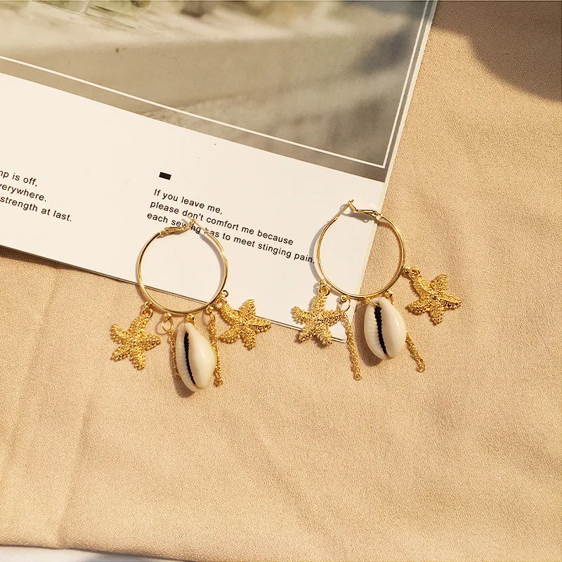 

2019 European and American hyperbole fashion retro big round seashell dangle earrings Punk personality tassel earrings Jewelry